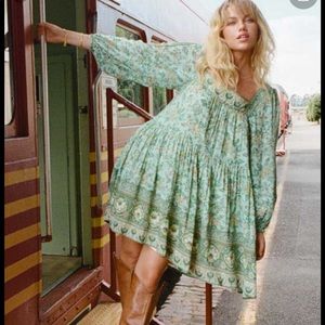 Spell Folk Song Mini Dress/ Tunic in Sage size XS